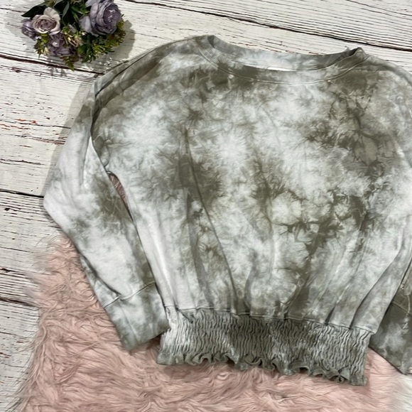 Sundry Tie Dye Green Smocked Crewneck Sweatshirt - Picture 5 of 9